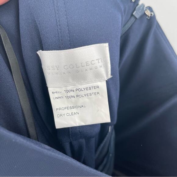 DESSY COLLECTION Dress Tie Chiffon Bridesmaid Gown Maxi Prom Navy Bridal SZ 4 - Picture 4 of 16